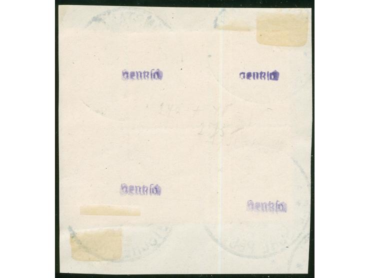 1905, Germania o.Wz. 2 ½ Pia. auf 50 Pfg. dunkelbräunlichlila/braunschwarz auf mattbraunorange, Viererblock mit rechtem Seite