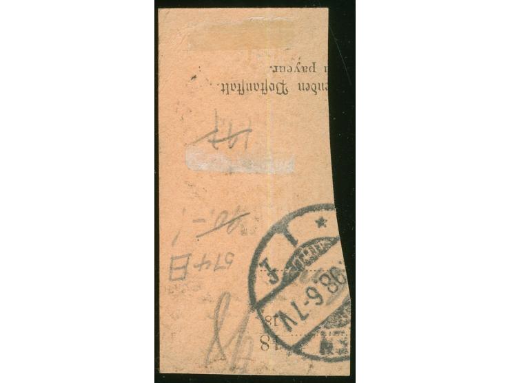 1890/89, Krone/Adler 25 Pfg. gelblichorange, senkrechtes Paar, sauber gestempelt “STEPHANSORT *** 8/5 98" auf Postanweisungsa