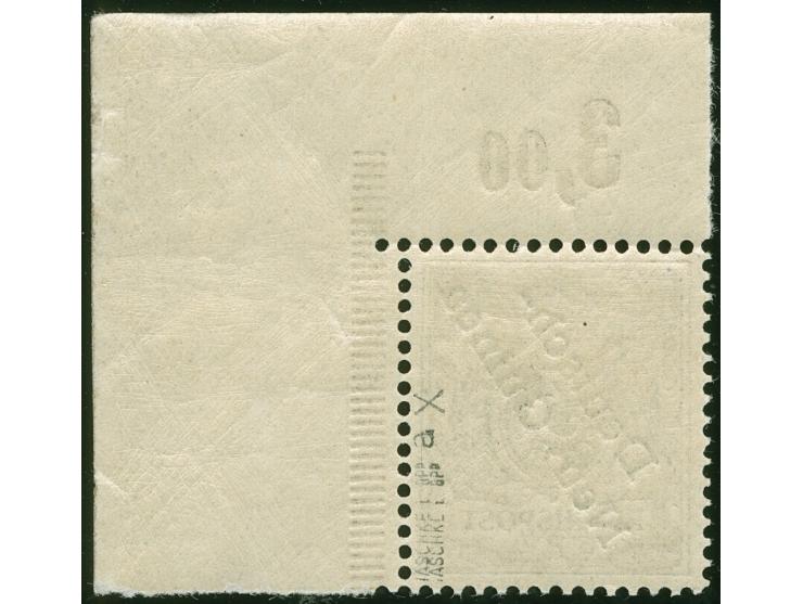 1897, Aufdruckausgabe 3 Pfg. dunkelockerbraun, rechte obere Bogenecke mit Aufdruckfehler “unterer Bogen des t in Deutsch verk