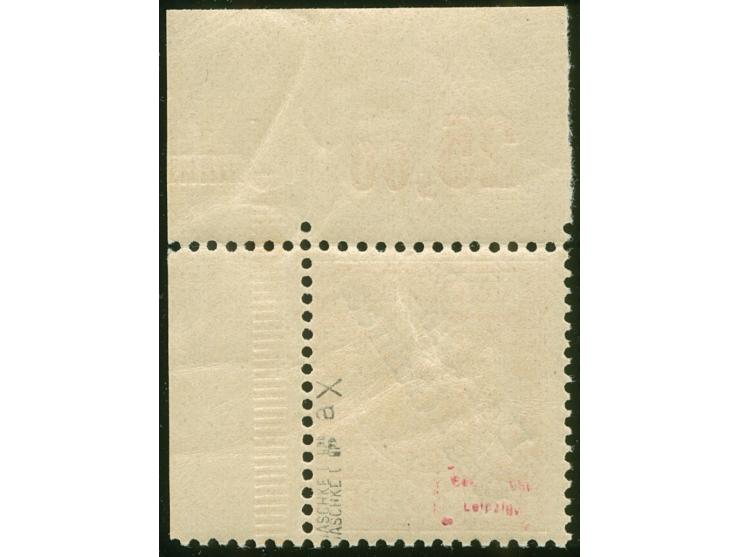1897, Aufdruckausgabe 25 Pfg. gelblichorange, rechte obere Bogenecke mit Aufdruckfehler “unterer Bogen des t in Deutsch verkü