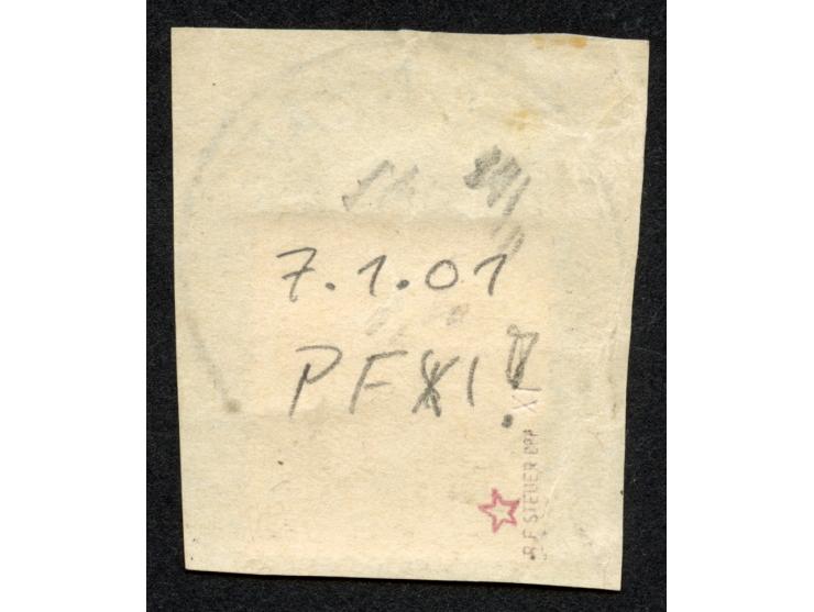 1897, Aufdruckausgabe 5 Pfg. lebhaftopalgrün, smit Aufdruckfehler “senkrechter Strich des h in Deutsch sehr dünn” (Aufdruckfe