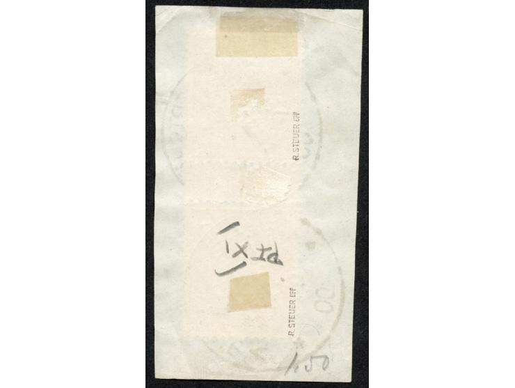 1897, Aufdruckausgabe 5 Pfg. lebhaftopalgrün, senkrechtes Zwischenstegpaar mit Aufdruckfehler “senkrechter Strich des h in De