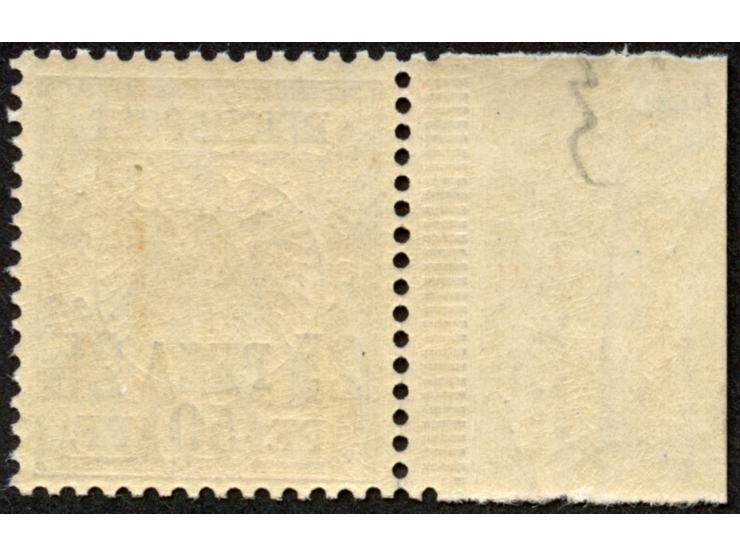 1893, waagerechter Aufdruck 16,8 mm breit 25 P. auf 50 Pfg. lebhaftrötlichbraun, linkes Seitenrandstück, postfrisch, tadellos