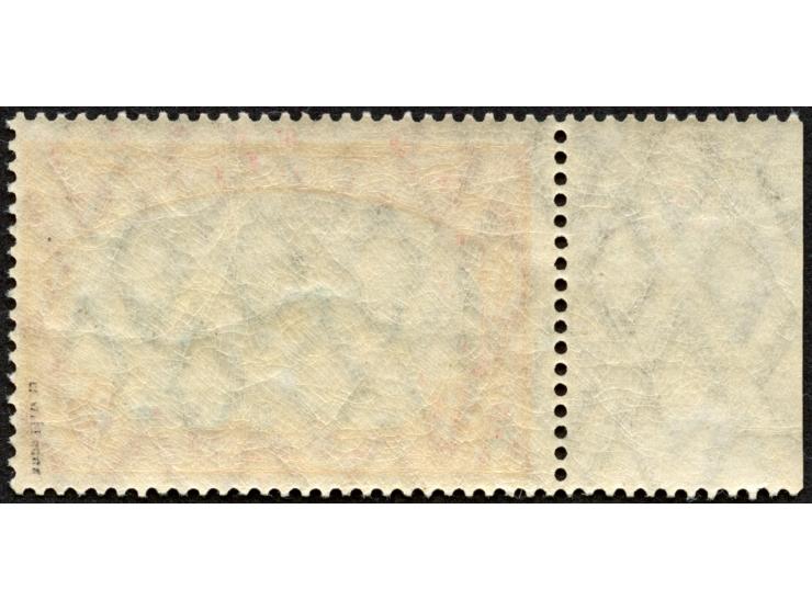 1905/20, Kaiseryacht mit Wz. Friedensdruck gez. 26:17 3 R. dunkelrot/grünschwarz, linkes Seitenrandstück mit Plattenfehler “R