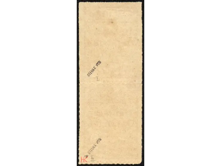 1916, Wuga-Ausgabe 7 ½ H. rot, senkrechtes Typenpaar mit Type I oben und Type II unten, ungebraucht ohne Gummi, links angetre