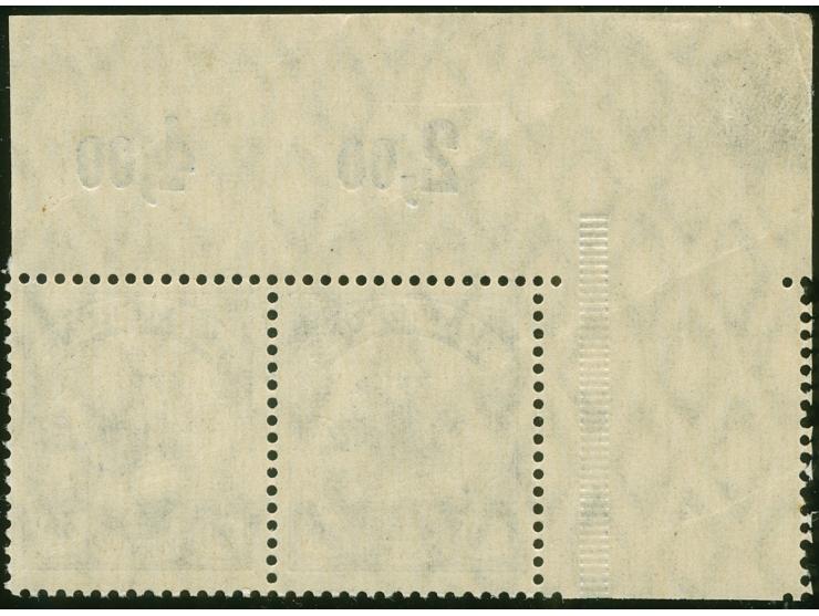 1905/19, Kaiseryacht mit Wz. Friedensdruck 20 Pfg. lilaultramarin, waagerechtes Oberrandpaar, links mit Leerfeld in Markengrö