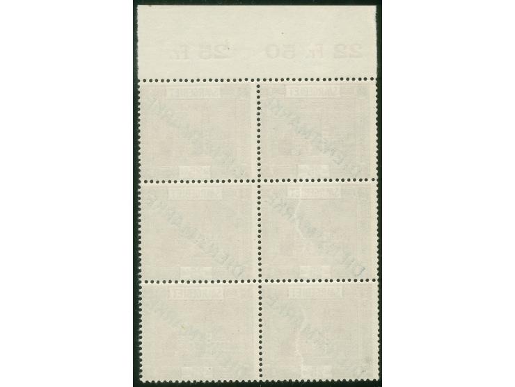 1923, Dienstmarke 25 C., mit Aufdrucktype I und II im senkrechten bzw. waagerechten Typenpaar, als Oberrand 6er-Block, postfr