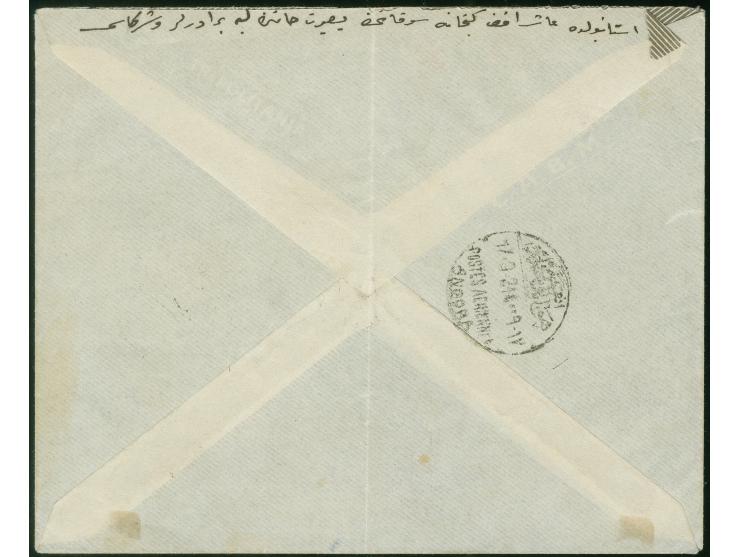 1924, Flight ISTANBUL-ANGORA, envelope showing crescent and star issue 9 kurus rate and scarce red crescent 5 para, all tied 