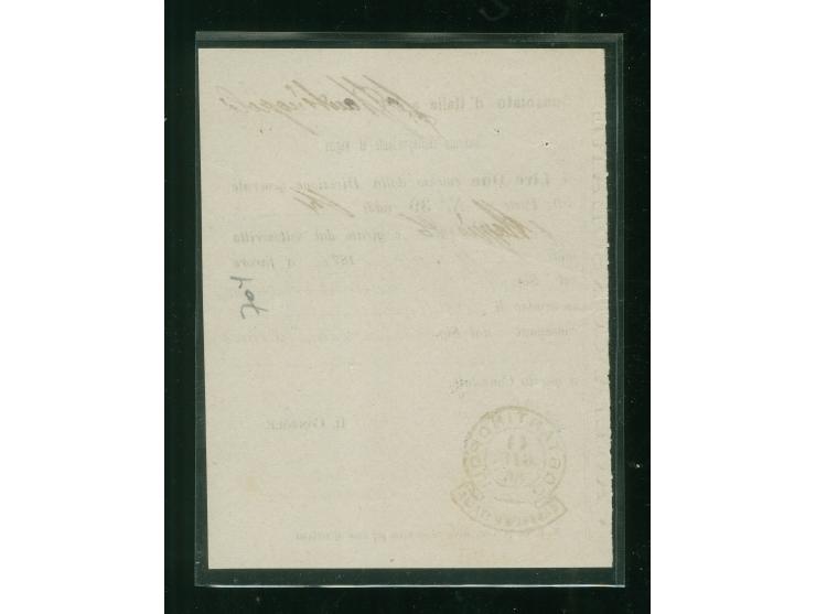 1886, Postal receipt of "Consolato d´Italia" with "COSTANTINOPOLIConsolato d´Italia 11 GIU 86" clear blue cancellation for ma
