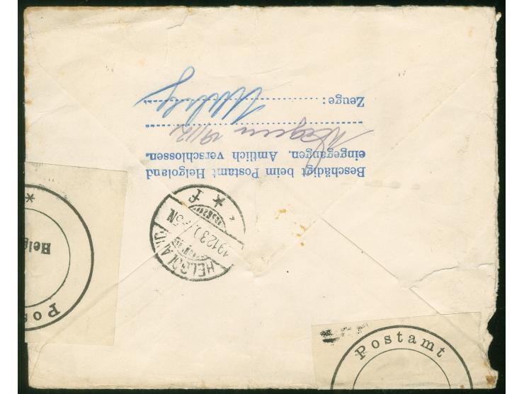 1930, Brief aus England mit King George V 2 1/2 d. blau, rückseitig blauer Vierzeiler 'Beschädigt beim Postamt Helgoland eing