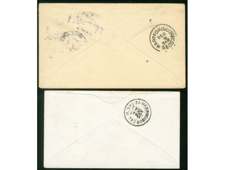 1870-83, two postal stationery envelopes 1 c. blue and 2 c. red with clear cancellations South Bend Nebr. 1883 in violet &amp