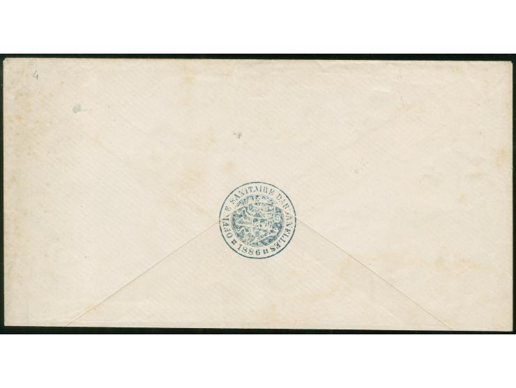 1887 (1303), blue handstamp on front and reverse of envelope "OFFICE SANITAIRE / DARDANELLES 1886" sent from the Sanitary Off
