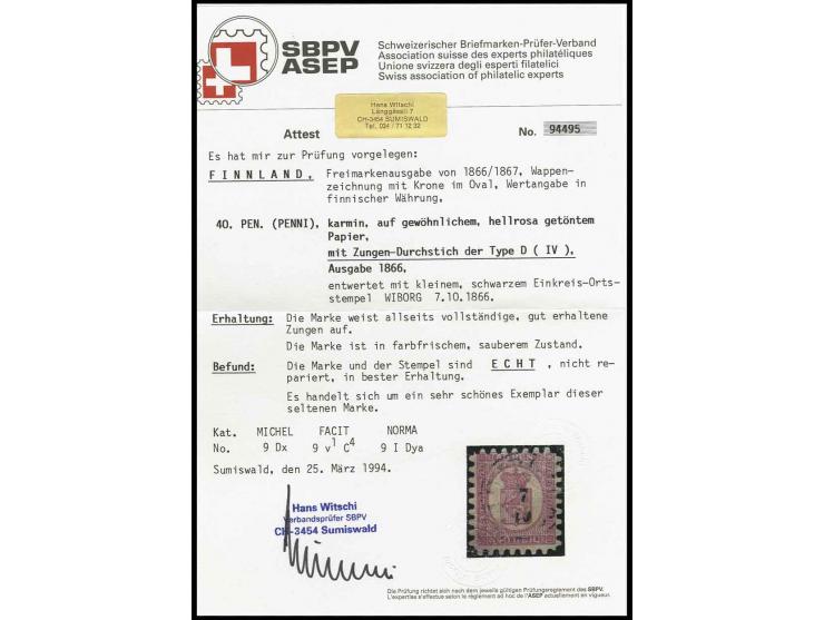 Durchstich D: 40 P. karmin auf gewöhnlichem, hellrosa Papier, Durchstich D, farbfrisch und allseits tadellos durchstochen mit