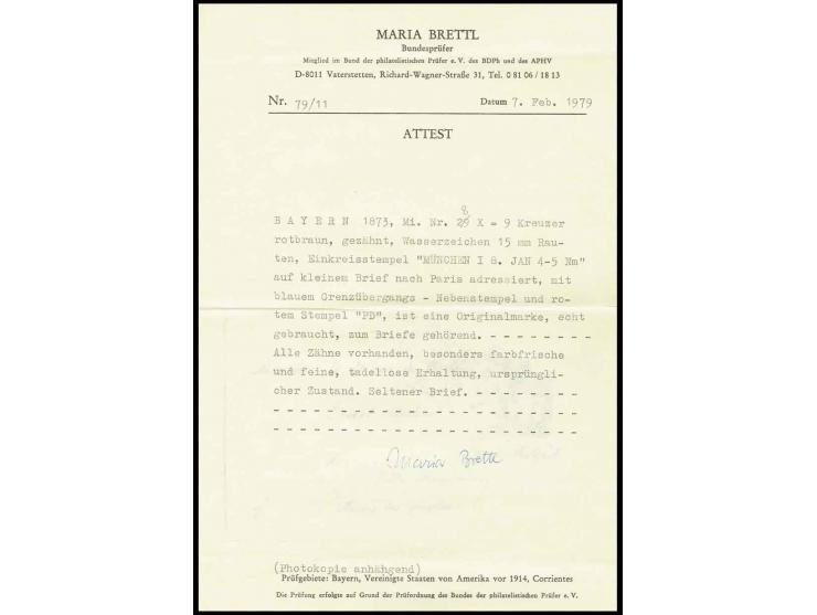 9 Kreuzer rotbraun, sehr schöne farbfrisch mit klarer Prägung und tadellos gezähnt, mit klar abgeschlagenem EKr. "MÜNCHEN 8 J