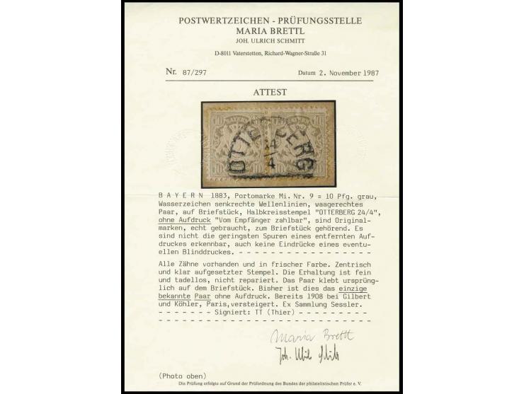 1883, 10 Pfennig grau ohne roten Aufdruck, waagerechtes Paar, farbfrisch und gut gezähnt, der rechte Wert im oberen Bereich g
