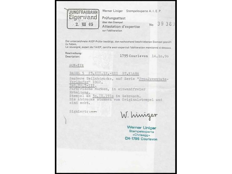 1912, Pro-Juventute-Vorläufer, 3 Werte kpl., sauber gestempelt, Kabinett, sign. Liniger mit Fotoattest (Mi. 5600,-)