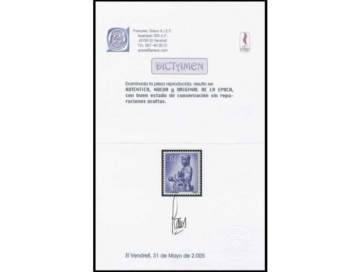 1954, Marianisches Jahr 30 C., Probedruck in violett, postfrisch, Pracht, Befund Graus (Edifil 1135ec)