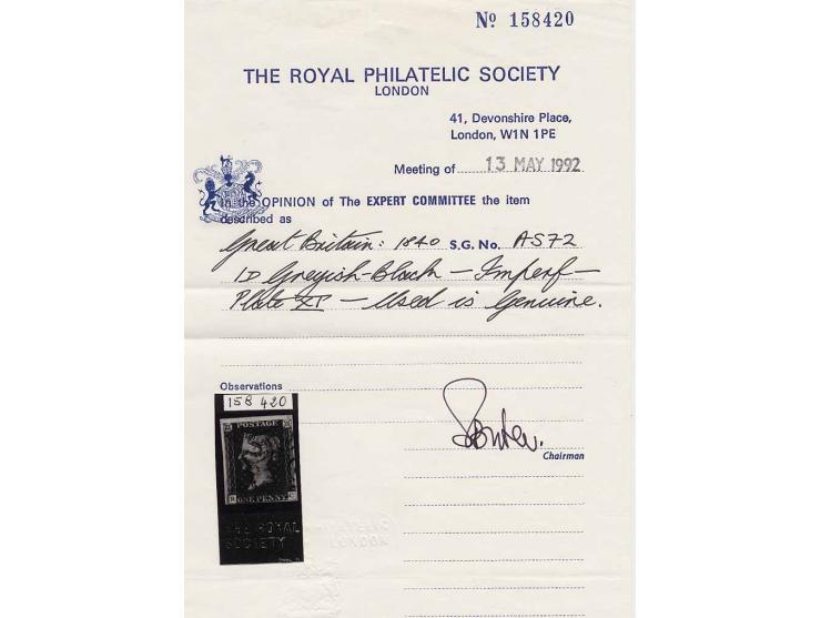 1 d. black, plate 11, RC, clear at bottom, otherwise good to wide margins, cancelled by clear black MC, a fine copy of this r