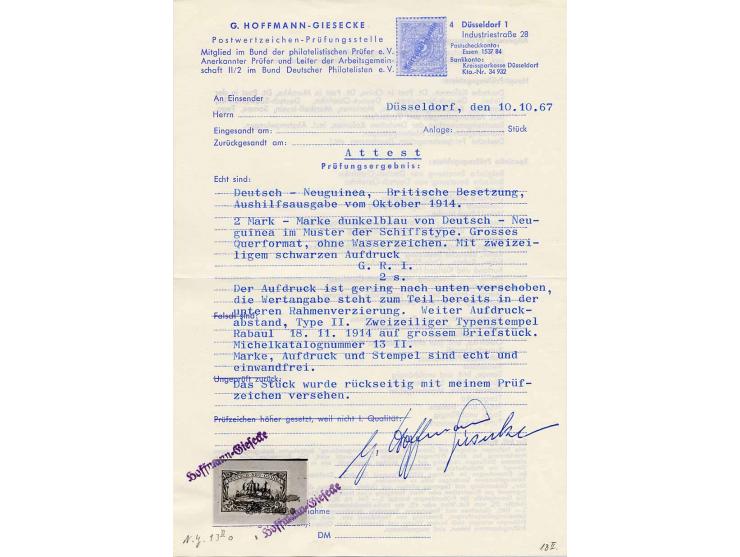 1 s. on 1 M. (2nd. setting, position 1) and 2 s. on 2 M. tied by two-lined handstamped, Type II, "RABAUL  NOV 18 1914", to la