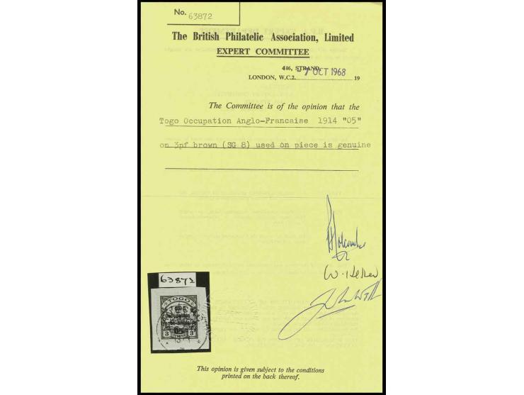 05 on 3 Pfg. tied by clear strike of "ANECHO 13 1" to piece, fine, signed Champion and BPA certificate (Mi.-Nr. 8, Yvert Nr. 