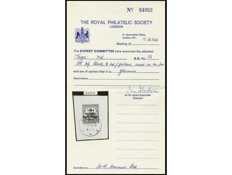 25 Pfg. tied by clear strike of "ANECHO 4/1" to piece, very fine, RPSL certificate (Mi.-Nr. 12, Yvert Nr. 47) (ex Sammlung Gu