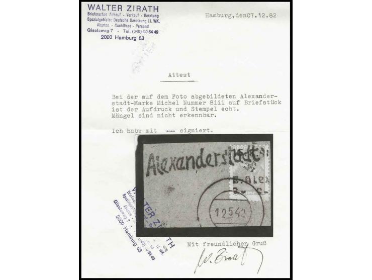 3 R. auf 5 K., mit stummen Stempel und L1 "Alexanderstadt" auf Briefstück, Kabinett, Fotoattest Zirath (ex Sammlung Gubito)