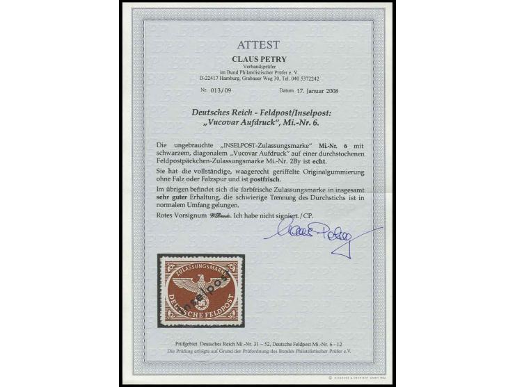 1944, Vukovar-Aufdruck, postfrisch in sehr guter Erhaltung, sign. Brandes und Fotoattest Petry BPP (Mi. 1.800,-)