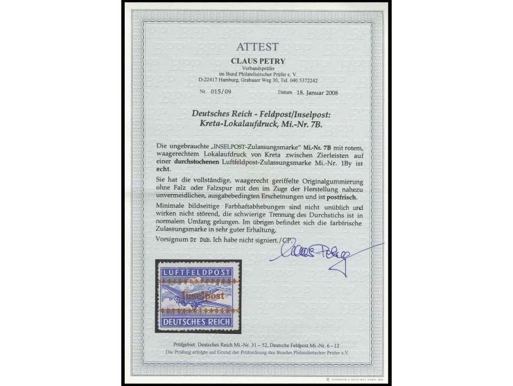Kreta durchstochen, postfrisch in für diese Ausgabe sehr guter Erhaltung, eine seltene Marke, sign. Dr. Dub und Fotoattest Pe