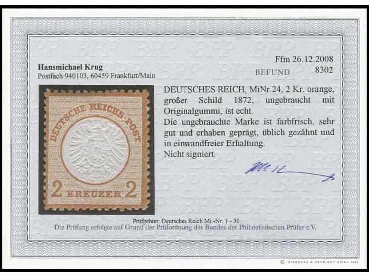 2 Kreuzer orange, farbfrisch und gut gezähnt, sehr gut und erhaben geprägt, ungebraucht, Pracht, Fotobefund Krug BPP
