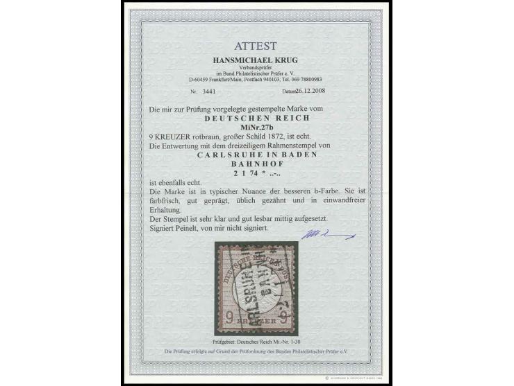 9 Kr. lilabraun, sauber gestempelt, Pracht, sign. Peinelt und Fotoattest Krug BPP