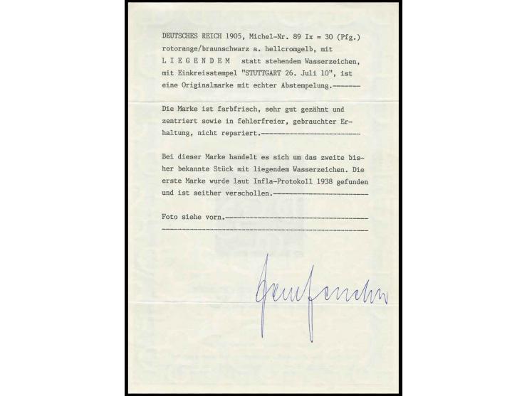 1905/13, Germania mit Wasserzeichen im Friedensdruck: 30 Pfg. mit liegendem statt stehendem Wasserzeichen, farbfrisch und gut