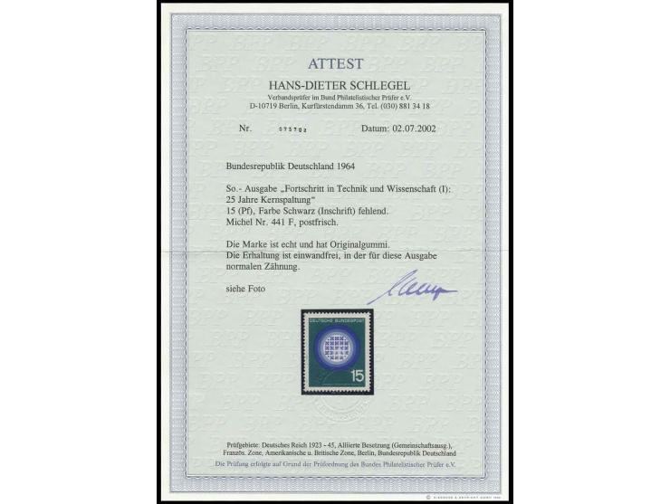 1964, Fortschritt in Technik und Wissenschaft 15 Pfg. ohne schwarze Inschrift, postfrisch, Pracht, Fotoattest H.-D. Schlegel 