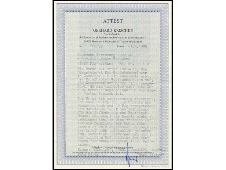 LOKALAUSGABE GOROCHOW: 1944, Freimarke 12+28 Pfennig gezähnt, portogerecht auf Brief, entwertet durch Dienstsiegel "Der Gebie