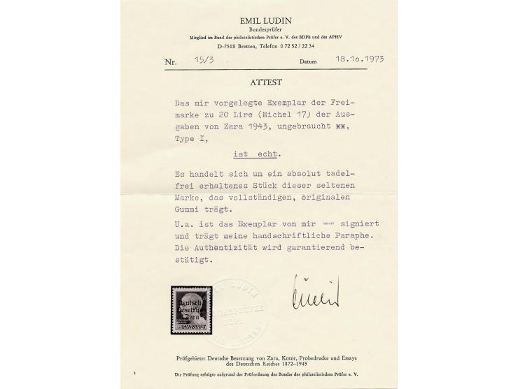 1943, Aufdruckausgabe auf Italien: 20 Lire hellgelbgrün, farbfrisch und bestens gezähnt, postfrisch in frischer, tadelloser E