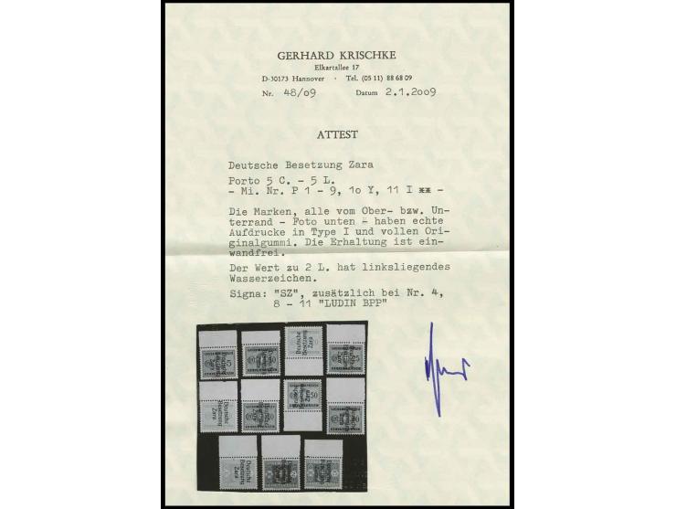 PORTOMARKEN: 1943, 5 Centesimi - 5 Lire kpl., dabei 2 Lire mit links liegendem Wasserzeichen, alle vom Ober- bzw. Unterrand, 