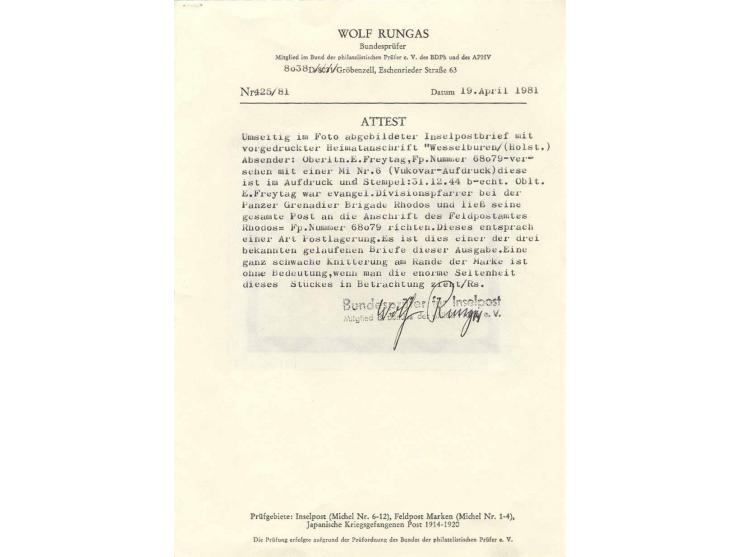 1944, Vukovar-Zulassungsmarke mit Tagesstempel "b 31.12.44" auf Brief des evangelischen Feldgeistlichen Oberleutnant Erwin Fr