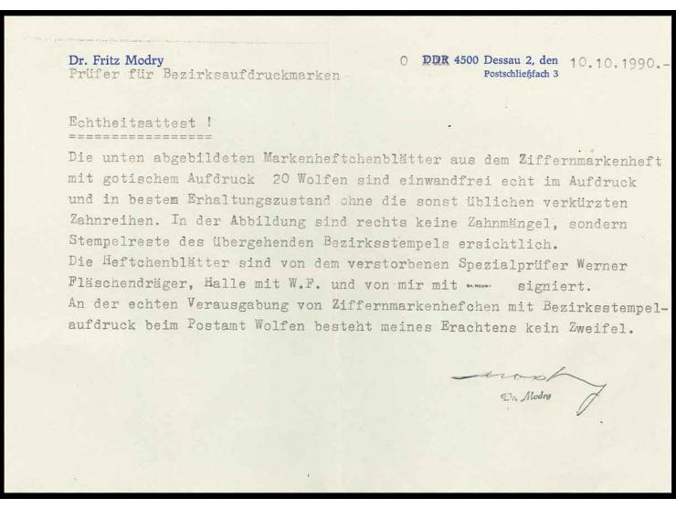 1948, Bezirkshandstempel: "20/Wolfen" auf Heftchenblättern 12+16 Pfennig und 24 Pfennig, postfrisch in sehr guter Erhaltung m