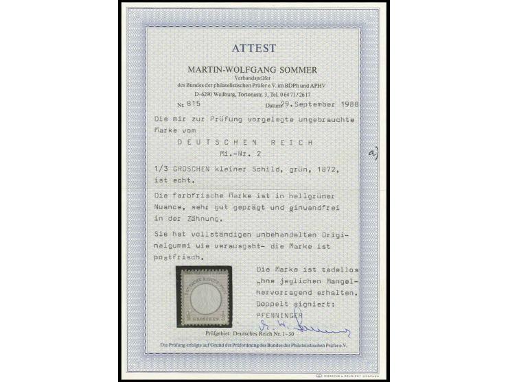 1/3 Gr. in hellgrüner Nuance, gut geprägt und gezähnt, postfrisch, Pracht, doppelt sign. Pfenninger und Fotoattest Sommer BPP