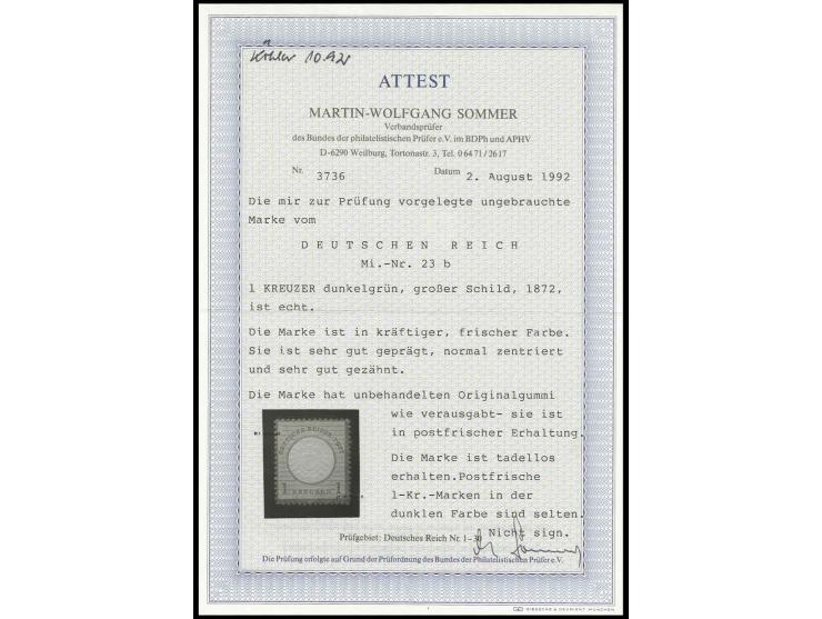 1 Kr. dunkelgrün in frischer Farbe, gut geprägt und gezähnt, postfrisch, Kabinett, Fotoattest Sommer BPP (Mi. 1800,-)