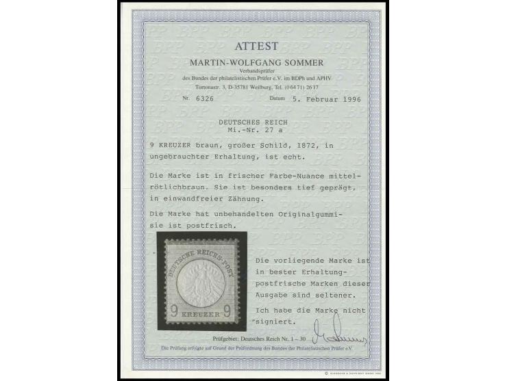 9 Kr. rötlichbraun, tief geprägt und sehr gut gezähnt, postfrisch, Kabinett, Fotoattest Sommer BPP (Mi. 2500,-)