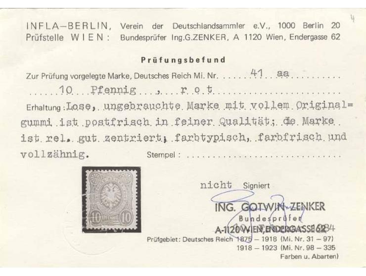 10 Pfg. rosarot, sehr farbfrisch und gut gezähnt, postfrisch, Kabinett, sign. Bühler und Fotobefund Zenker BPP (Mi. 1600,-)