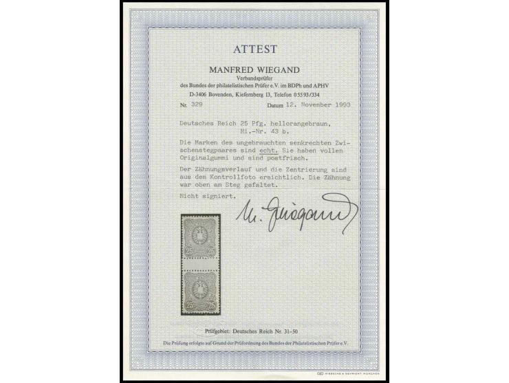 25 Pfg. hellorangebraun, senkrechtes Zwischenstegpaar, postfrisch, Kabinett, Fotoattest Wiegand BPP