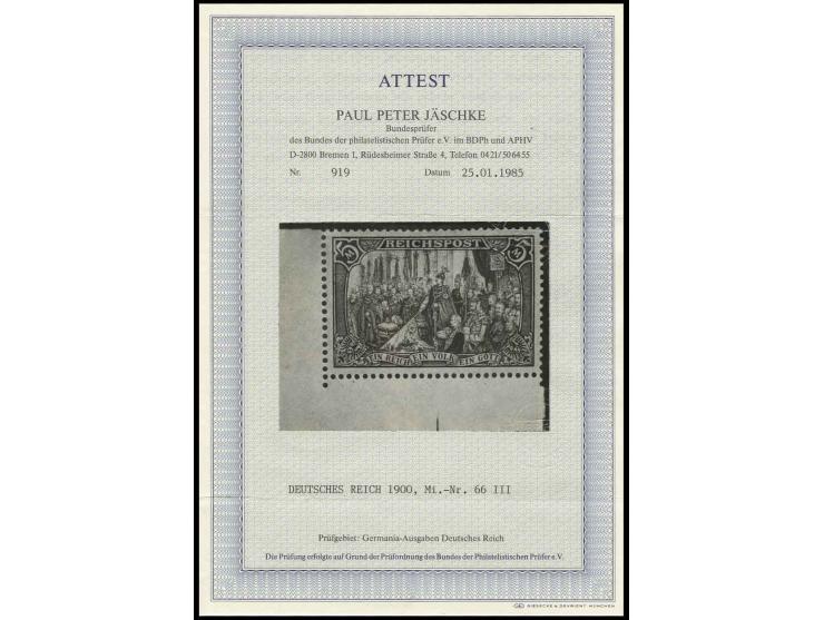 5 M., Type III, linkes unteres Eckrandstück, postfrisch mit Papieranhaftung im Rand, Kabinett, Fotoattest Jäschke BPP (Mi. 18