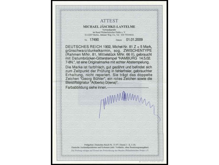 5 M. in Zwischentype, sauber gestempelt, Kabinett, Fotoattest Jäschke-L. BPP (ex Sammlung Gubito)