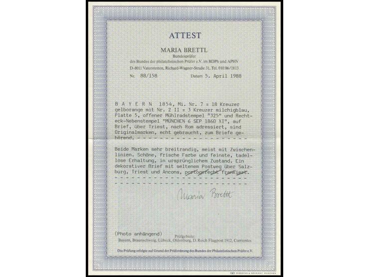 18 Kreuzer gelborange und 3 Kreuzer milchigblau, Platte 5, beide breitrandig und farbfrisch mit oMR "325" und nebengesetzem R