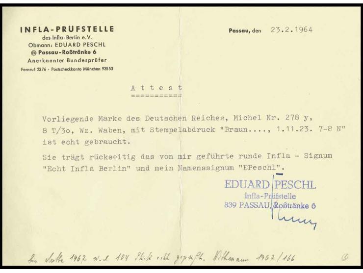8 Tsd. auf 30 Pfg. mit Wz. Waffeln, gestempelt, Pracht, sign. Infla und Peschl mit Attest (Mi. 8.000,-)