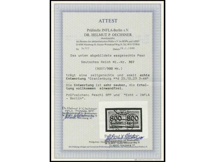 800 Tsd. auf 500 M. im waagerechten Paar mit Stempel "ORANIENBURG 25 10 23", Kabinett, u.a. sign. Infla und Fotoattest Dr. Oe