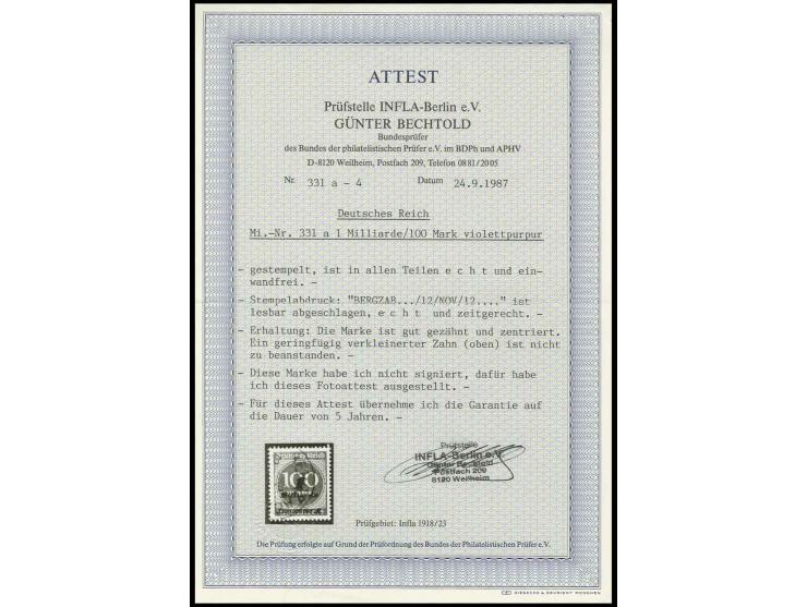 10 Mrd. auf 20 Mio. M. schwarzblau mit Stempel "STETTIN 23.11.23", Kabinett, sign. Infla und Fotoattest Dr. Oechsner BPP (Mi.