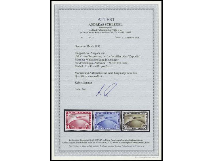 Chicagofahrt 1-4 M. kpl., postfrisch, Kabinett, Fotoattest A. Schlegel BPP (Mi. 4000,-)