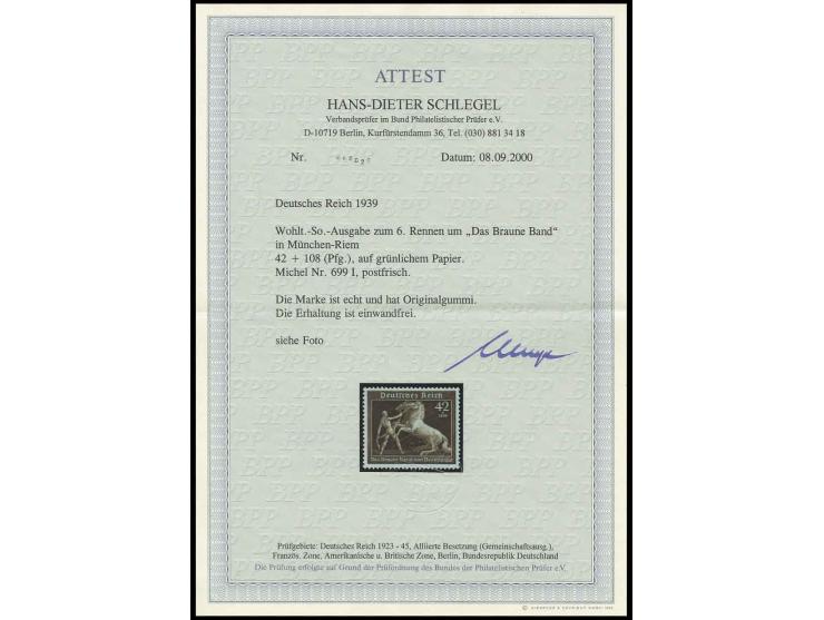 Braunes Band 42 Pfg. auf grünlichem Papier, postfrisch, Luxus, Fotoattest H.-D. Schlegel BPP